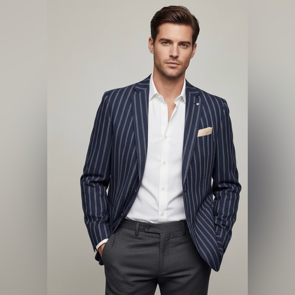 Cremeiux Linen-Blend Striped Blazer Peacoat Blue,size 38/L, Northwest NWT - Picture 3 of 16